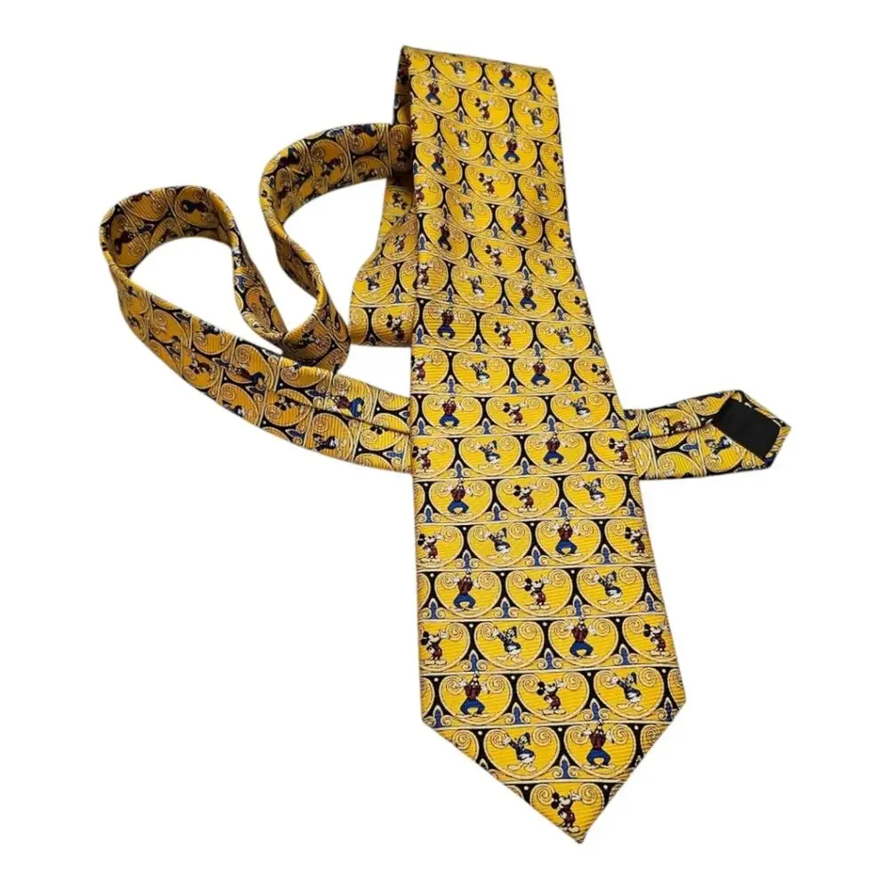 The Disney Store Handmade 100% Silk Mickey Mouse, Goofy and Donald Duck Tie